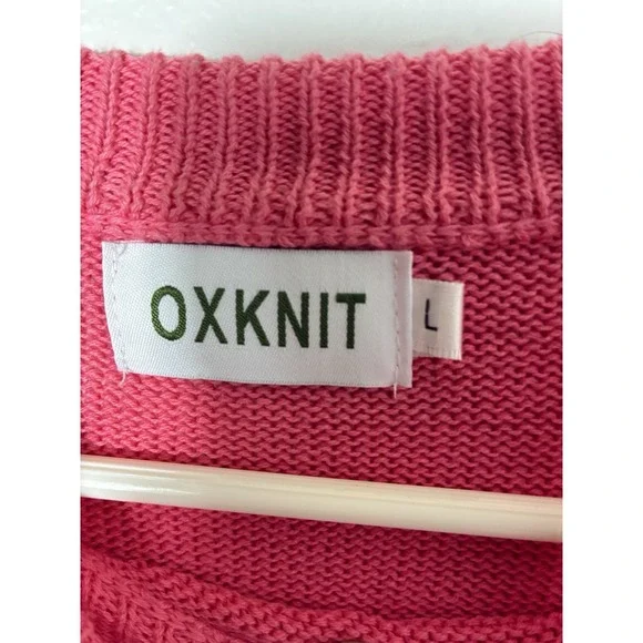 OXKNIT Crew Neck Knit Sweater Sz Large Pink Bulldog 100% Cotton Retro - Picture 3 of 8